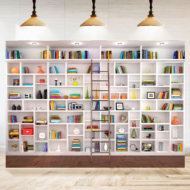 White Bookshelf Photography Ba - Home Office Zoom Background review and price